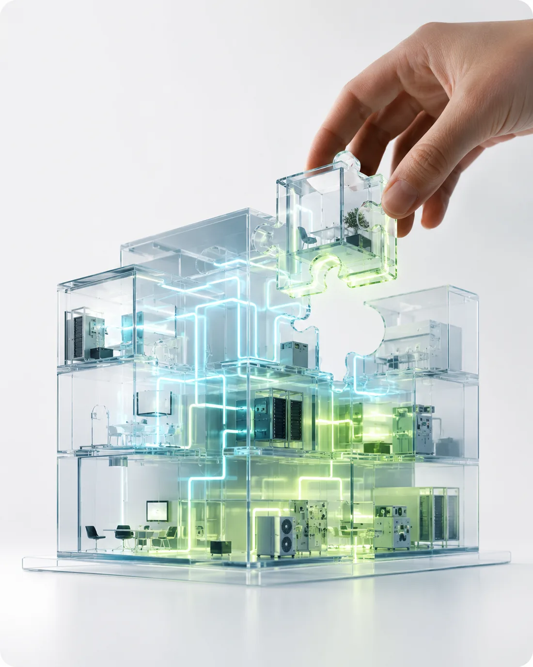 Modèle de bâtiment transparent auquel une brique est ajoutée comme module